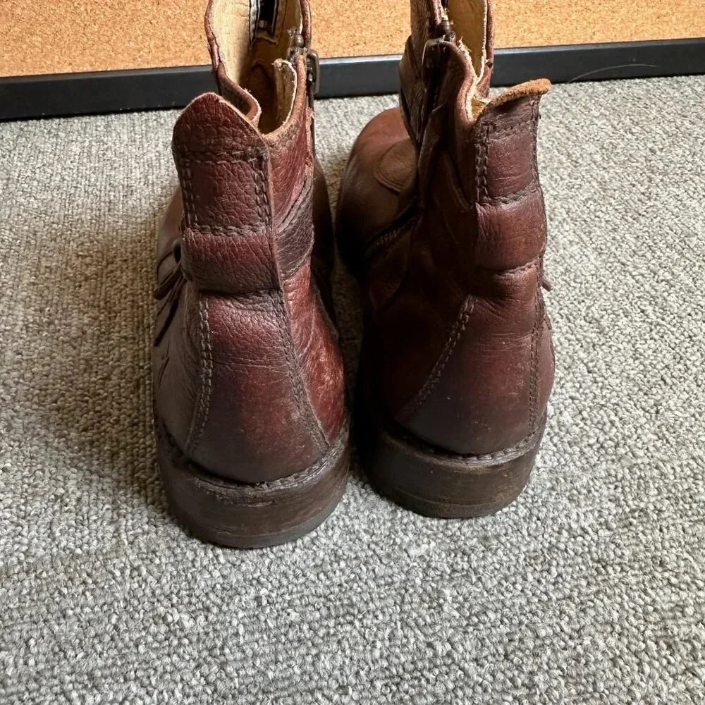 Frye JAYDEN CROSS STRAP Zipper Red Brown Boots Women US 6.5 B